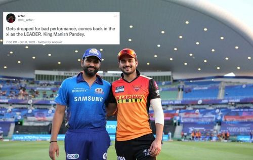 IPL 2021: Manish Pandey was chosen to captain SRH against Mumbai Indians.