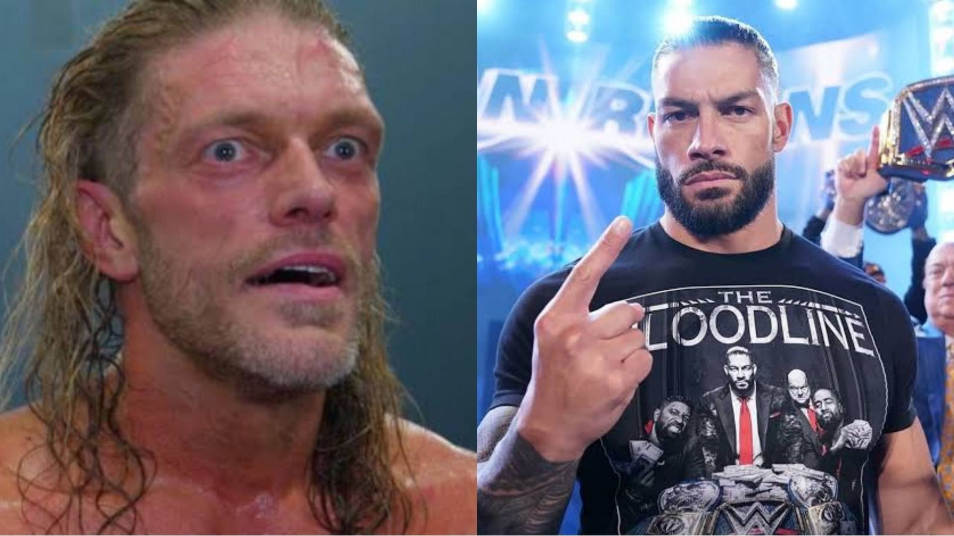 Edge (left) and Roman Reigns (right)