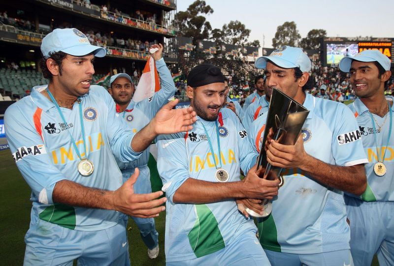 Harbhajan Singh with the 2007 T20 World Cup trophy