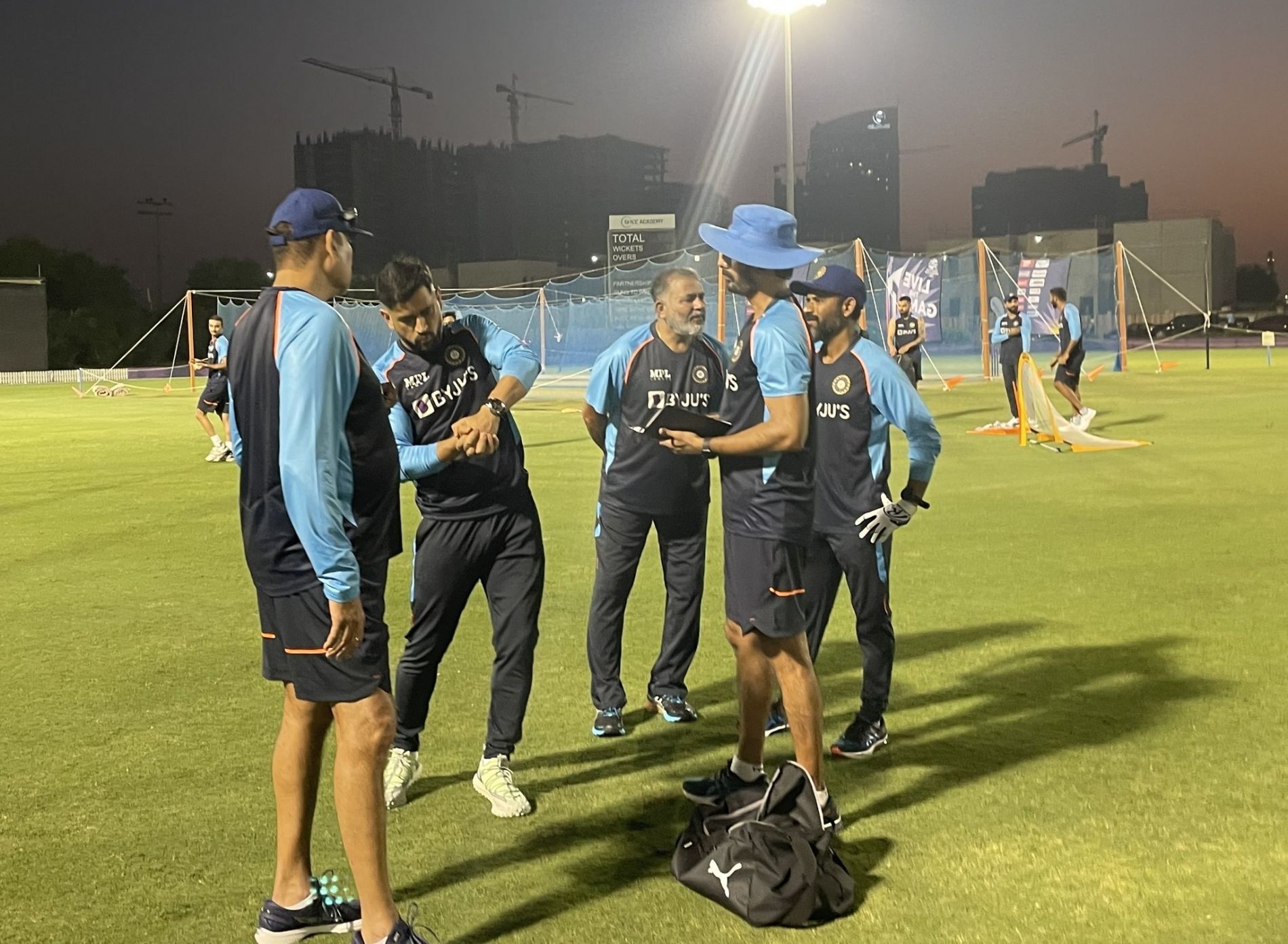 MS Dhoni (second from left) with Team India&#039;s coaching staff. Pic: BCCI