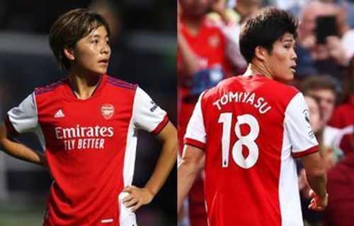 Mana Iwabuchi and Takehiro Tomiyasu in action for Arsenal