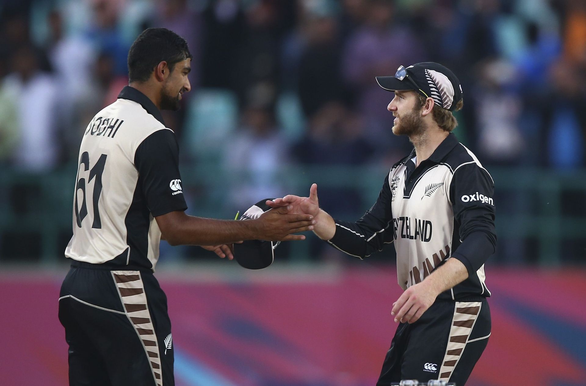 Ish Sodhi and Kane Williamson during the 2016 T20 World Cup. Pic: Getty Images