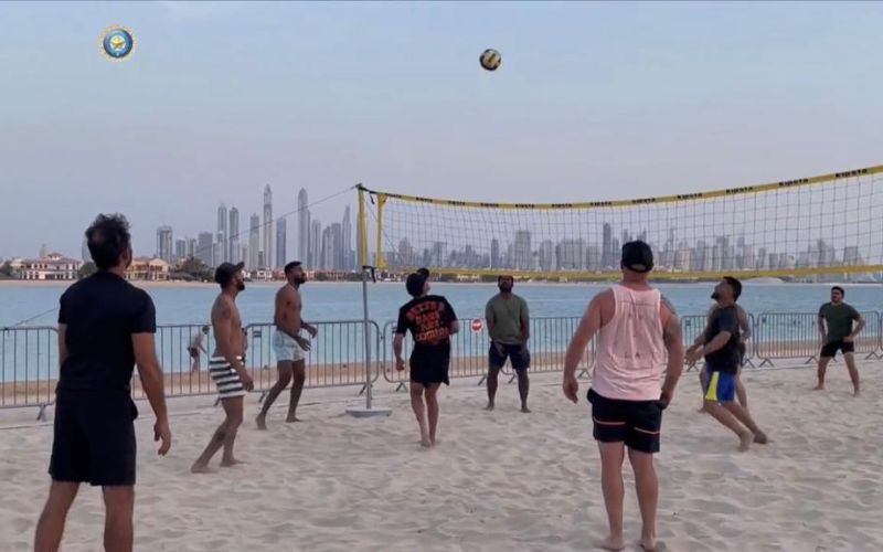Team India players play beach volleyball in Dubai