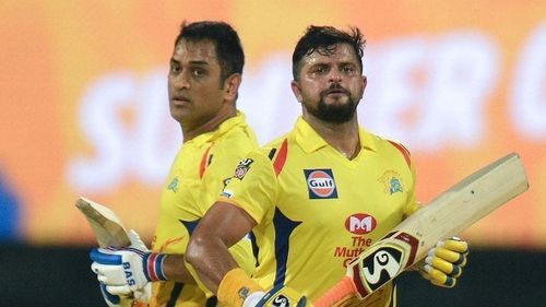 MS Dhoni (L) & Suresh Raina of CSK need to fire against DC in their Qualifier 1 clash in IPL 2021