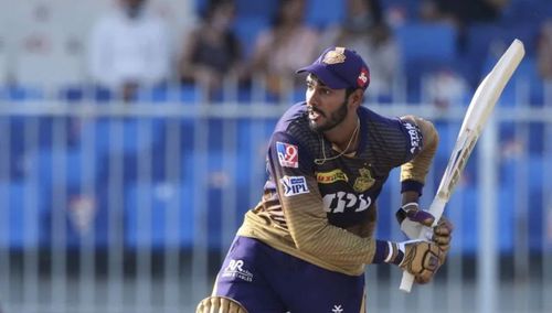 Venkatesh Iyer in action for KKR during IPL 2021.