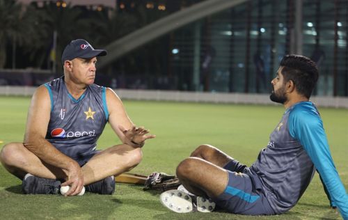 Matthew Hayden (L) and Babar Azam. (Image source: Pakistan Cricket/Twitter)