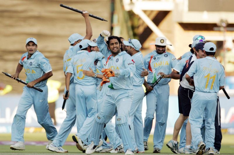 Team India celebrate fter winning the 2007 T20 World Cup. Pic: Getty Images
