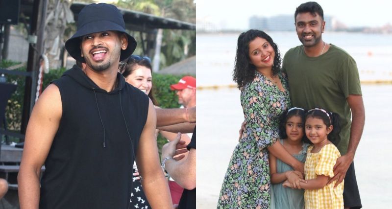 (Left) Shreyas Iyer. (Right) Ravichandran Ashwin with his family. Pic: DC/ Twitter