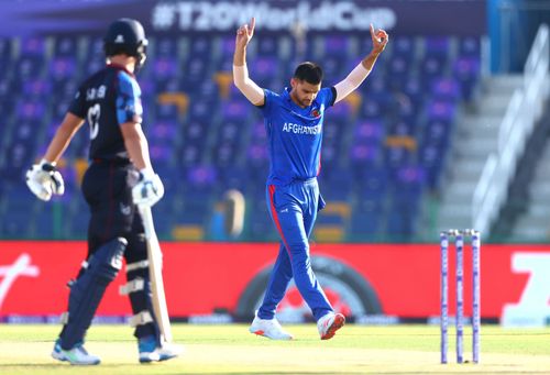 Naveen-ul-Haq celebrates the wicket of Craig Williams. Pic: Getty Images