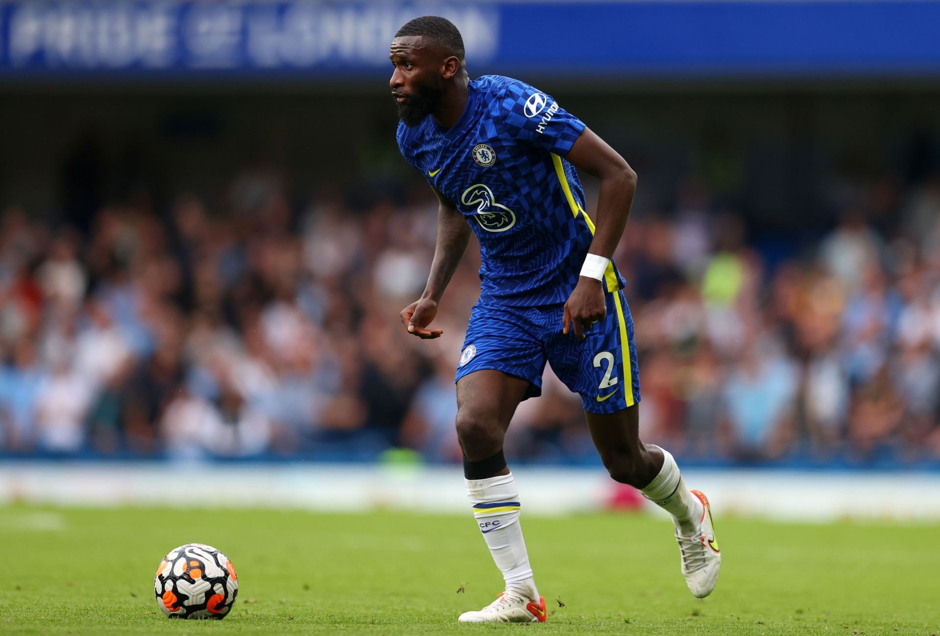 Antonio Rudiger in action for Chelsea v Manchester City - Premier League