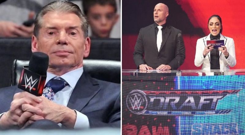 Vince McMahon; Adam Pearce, and Sonya Deville during the Draft