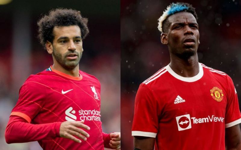 Mohamed Salah of Liverpool and Paul Pogba of Manchester United