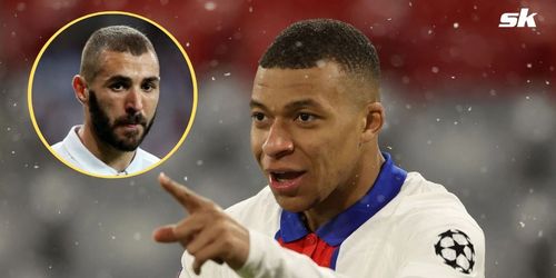 PSG's Kylian Mbappe; (inset) Karim Benzema.