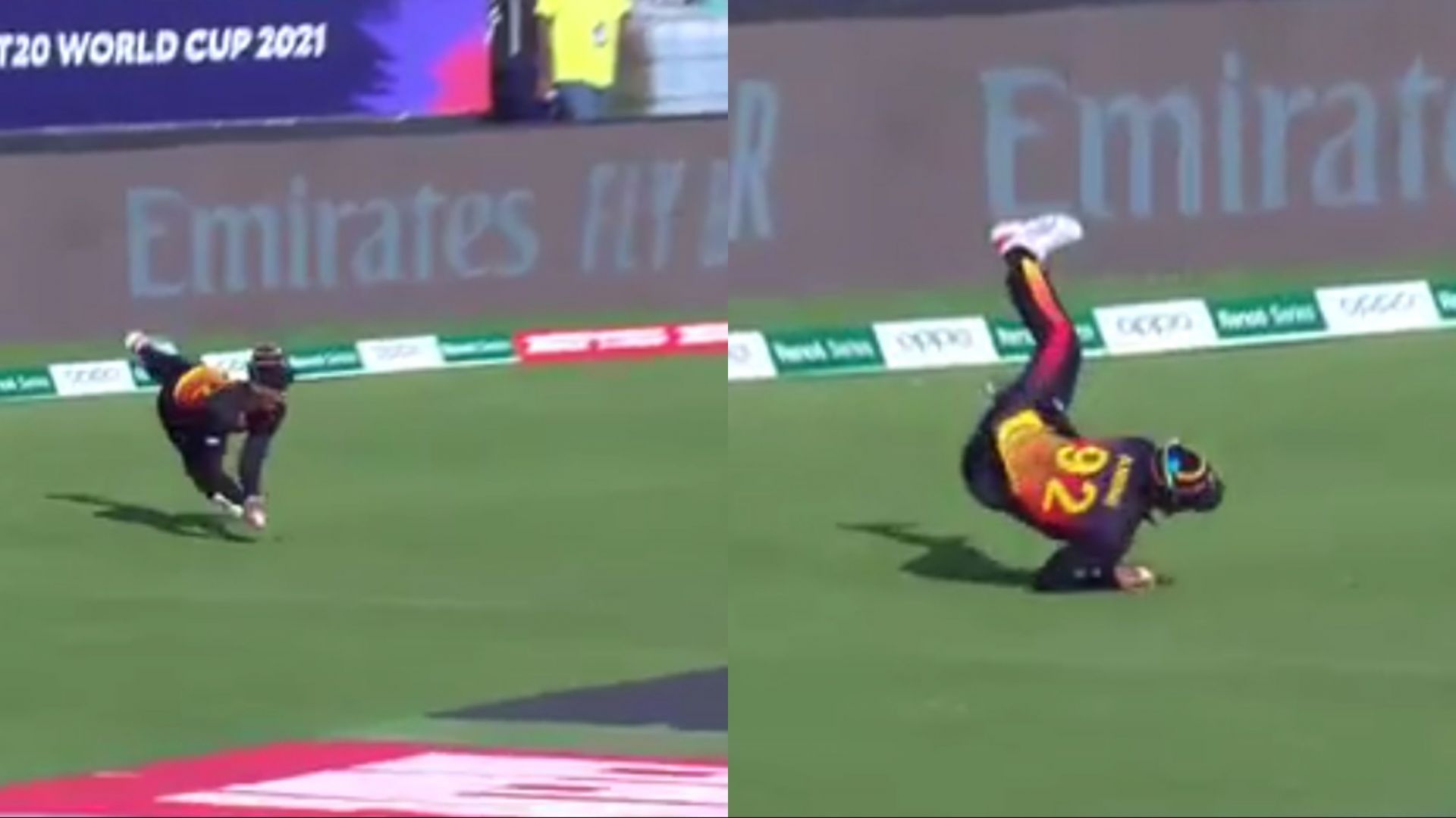 Charles Amini took a spectacular diving catch to dismiss Shakib Al Hasan