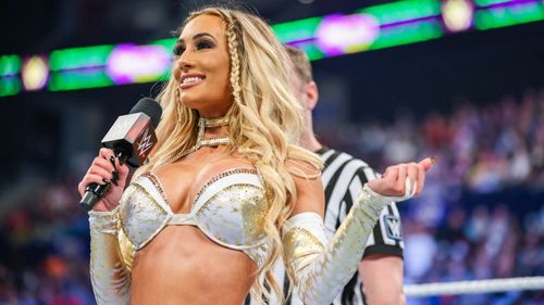 Carmella cutting a promo in WWE