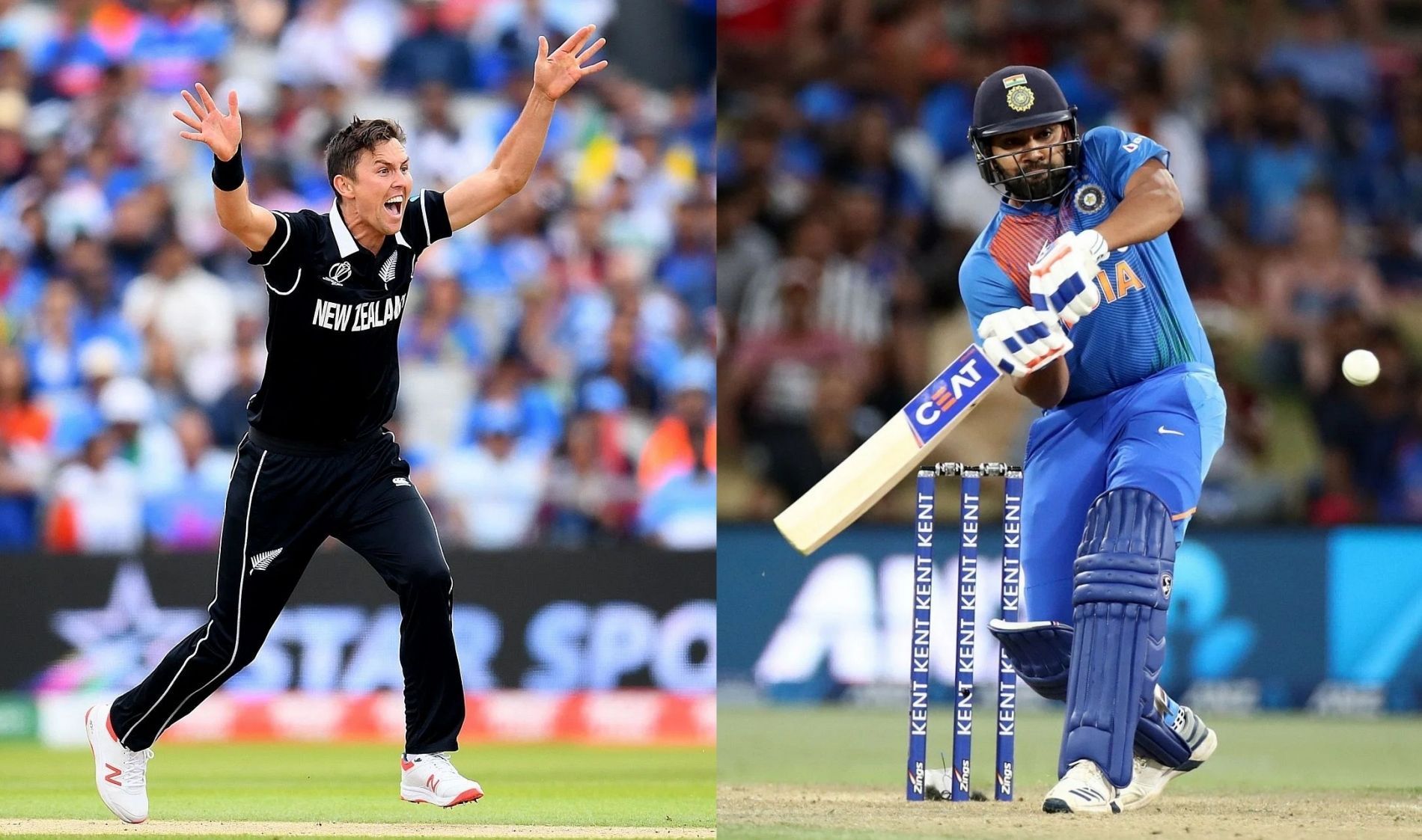 Trent Boult and Rohit Sharma. Pics: Getty Images