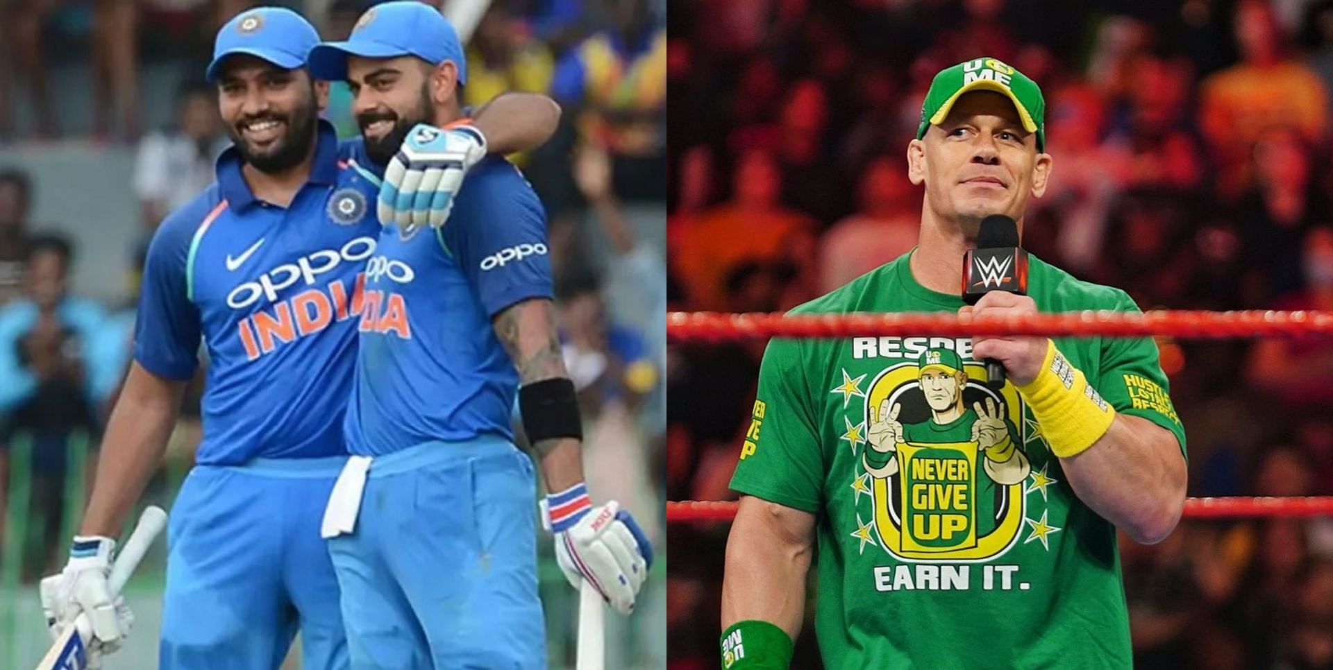 भारतीय सलामी बल्लेबाज रोहित शर्मा और WWE दिग्गज जॉन सीना