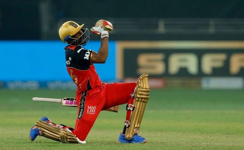 Srikar Bharat reacts after hitting the match-winning six. Pic: IPLT20.COM