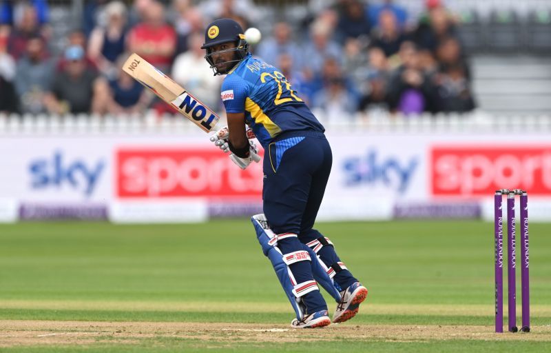 Avishka Fernando of Sri Lanka plays a shot