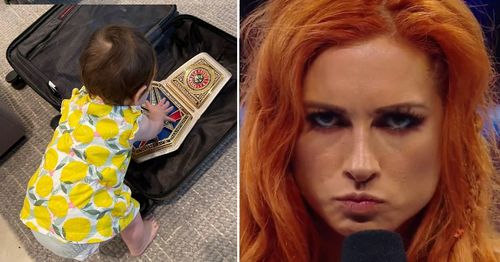 Becky Lynch's daughter Roux; Lynch cutting a promo