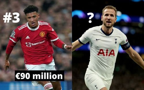 Manchester United's Jadon Sancho and Tottenham Hotspur's Harry Kane