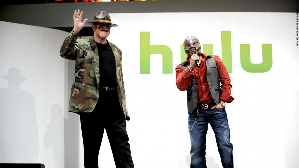 Sgt. Slaughter and Rey Mysterio at a Hulu event