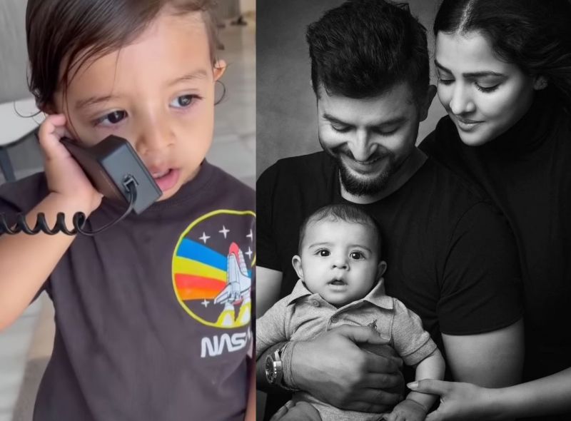 Suresh Raina with his wife and son