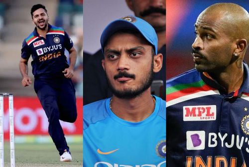 Shardul Thakur(l), Axar Patel(c), and Hardik Pandya(r)