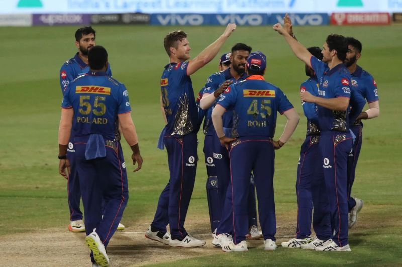 MI celebrate a wicket. Pic: IPLT20.COM