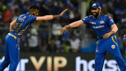 Both Hardik Pandya (L) and Rohit Sharma (R) will be two important cogs in India's wheel at the T20 WC [Credits: AFP]