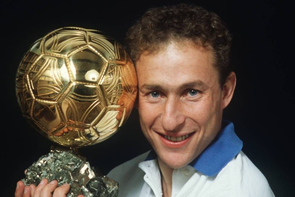 Jean-Pierre Papin of Marseille and France posing with his Ballon d&#039;Or award in 1991.