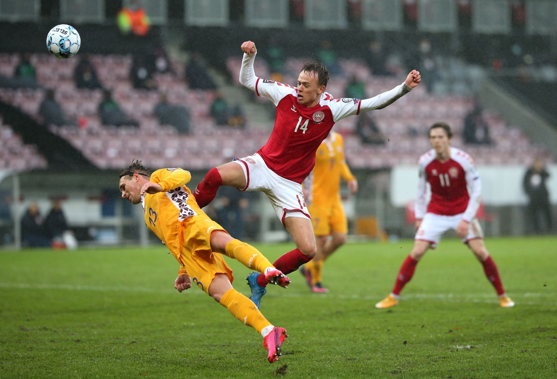 Mikkel Damsgaard in action for Denmark