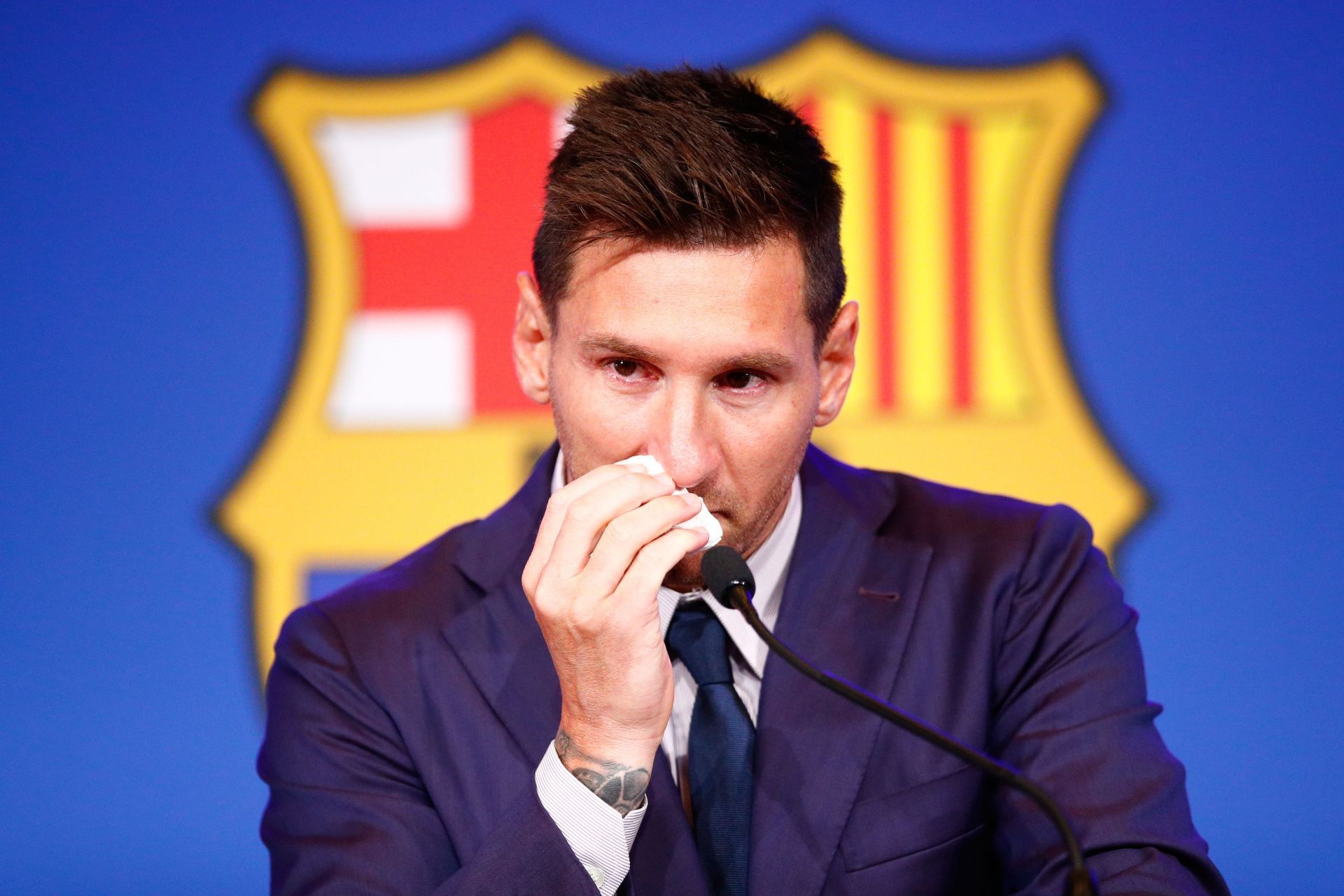 Lionel Messi&#039;s final Barcelona Press Conference. (Photo by Eric Alonso/Getty Images)