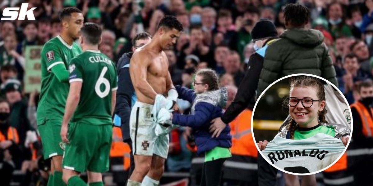 Cristiano Ronaldo gave his shirt to a young Irish fan (Images courtesy: The Irish Times and People.com)