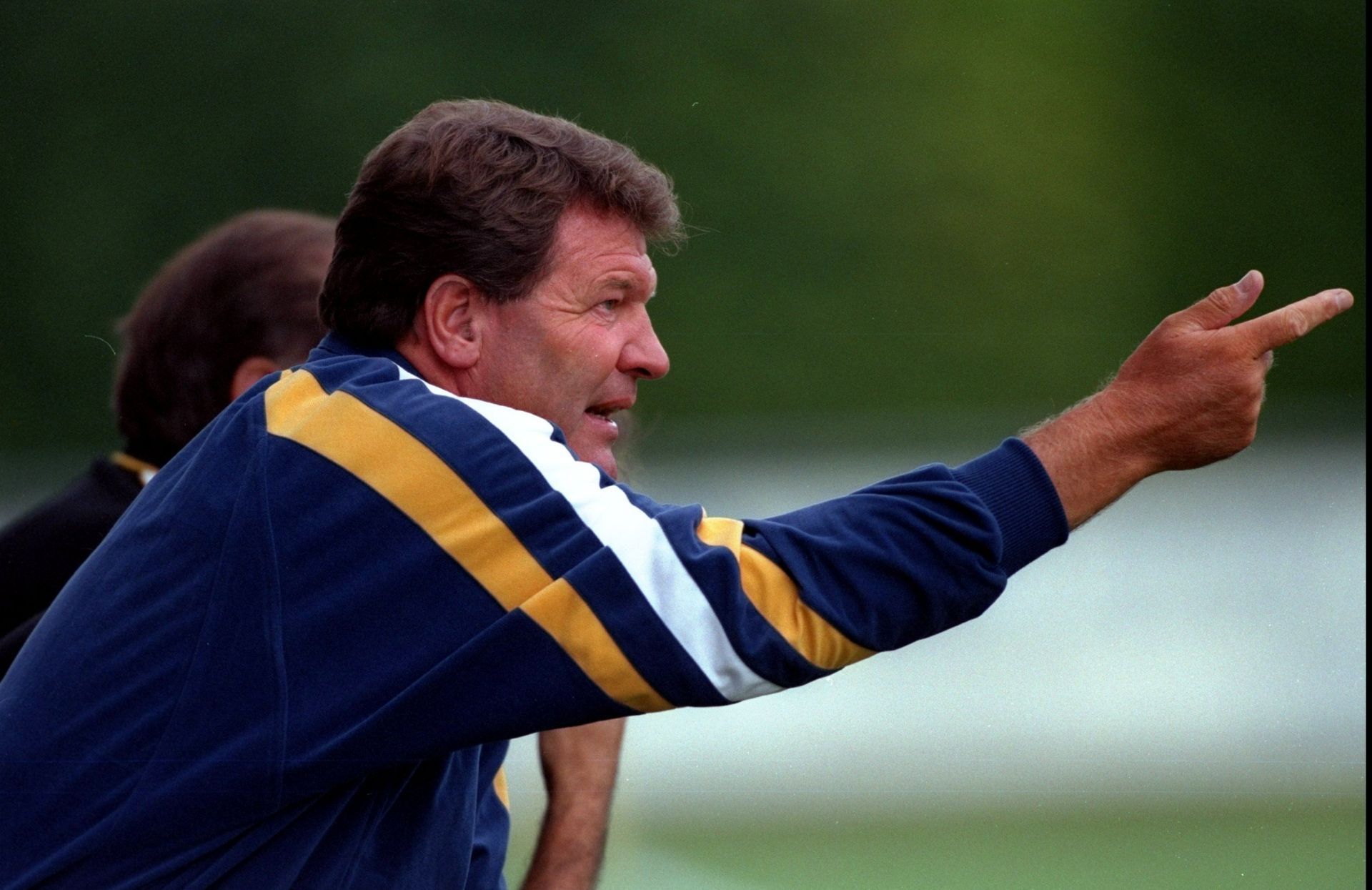 John Toshack shouting instructions to Madrid players during a friendly match in 1999.