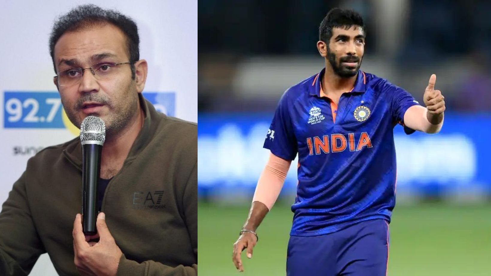 Virender Sehwag (L) throws his weight behind Jasprit Bumrah&#039;s captaincy credentials.