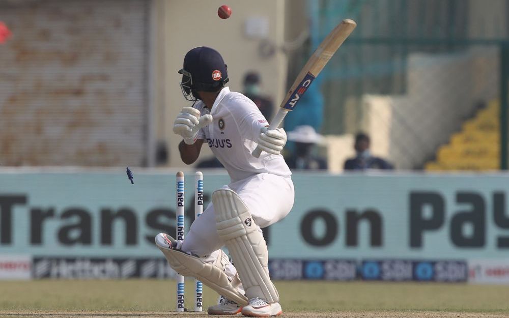 Ajinkya Rahane lost his wicket while trying to play a shot with a 45-degree angled bat (Image Courtesy: BCCI)