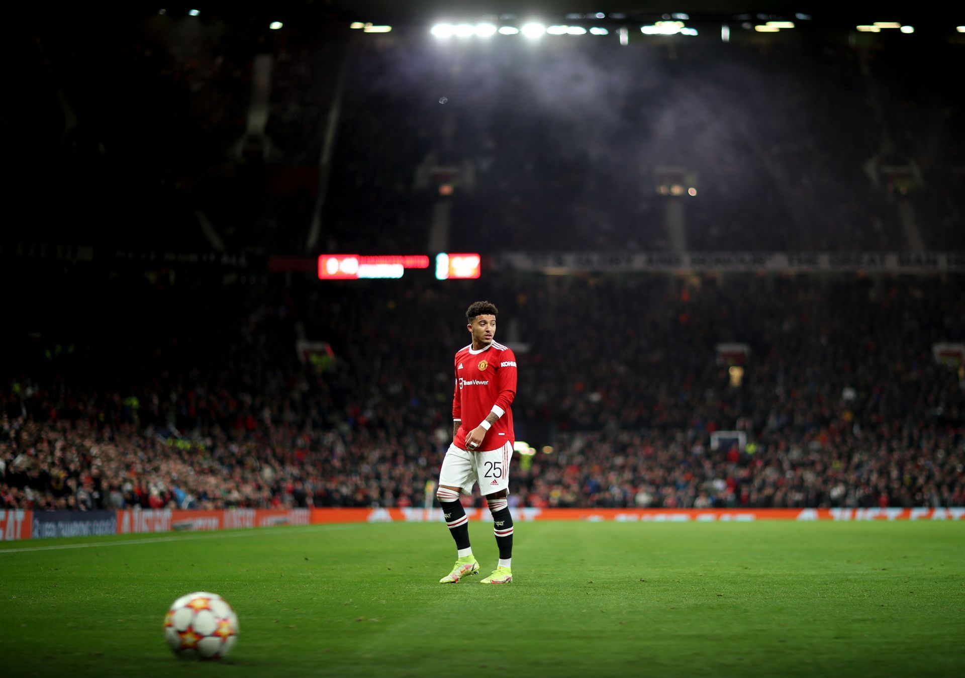 Jadon Sancho in action during Manchester United v Atalanta: Group F - UEFA Champions League