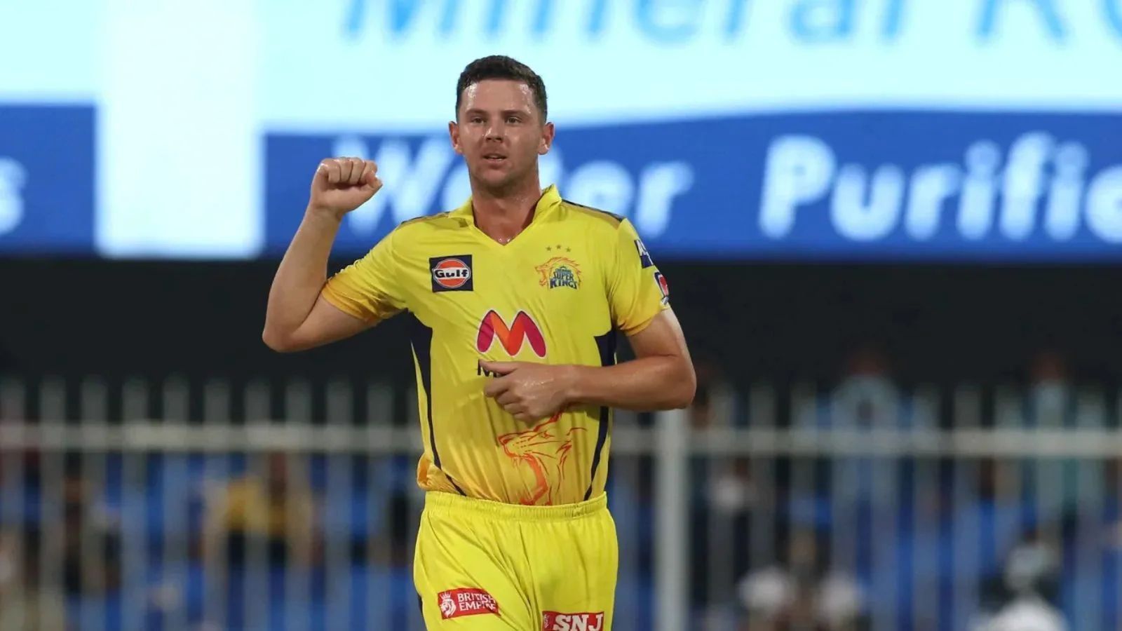 Josh Hazlewood celebrates a wicket for CSK. Pic: IPLT20.COM