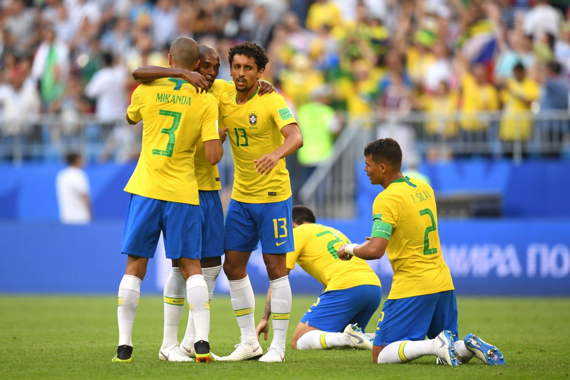 Miranda (#3), Fernandinho (C), Marquinhos (#13) and Thiago Silva (#2)