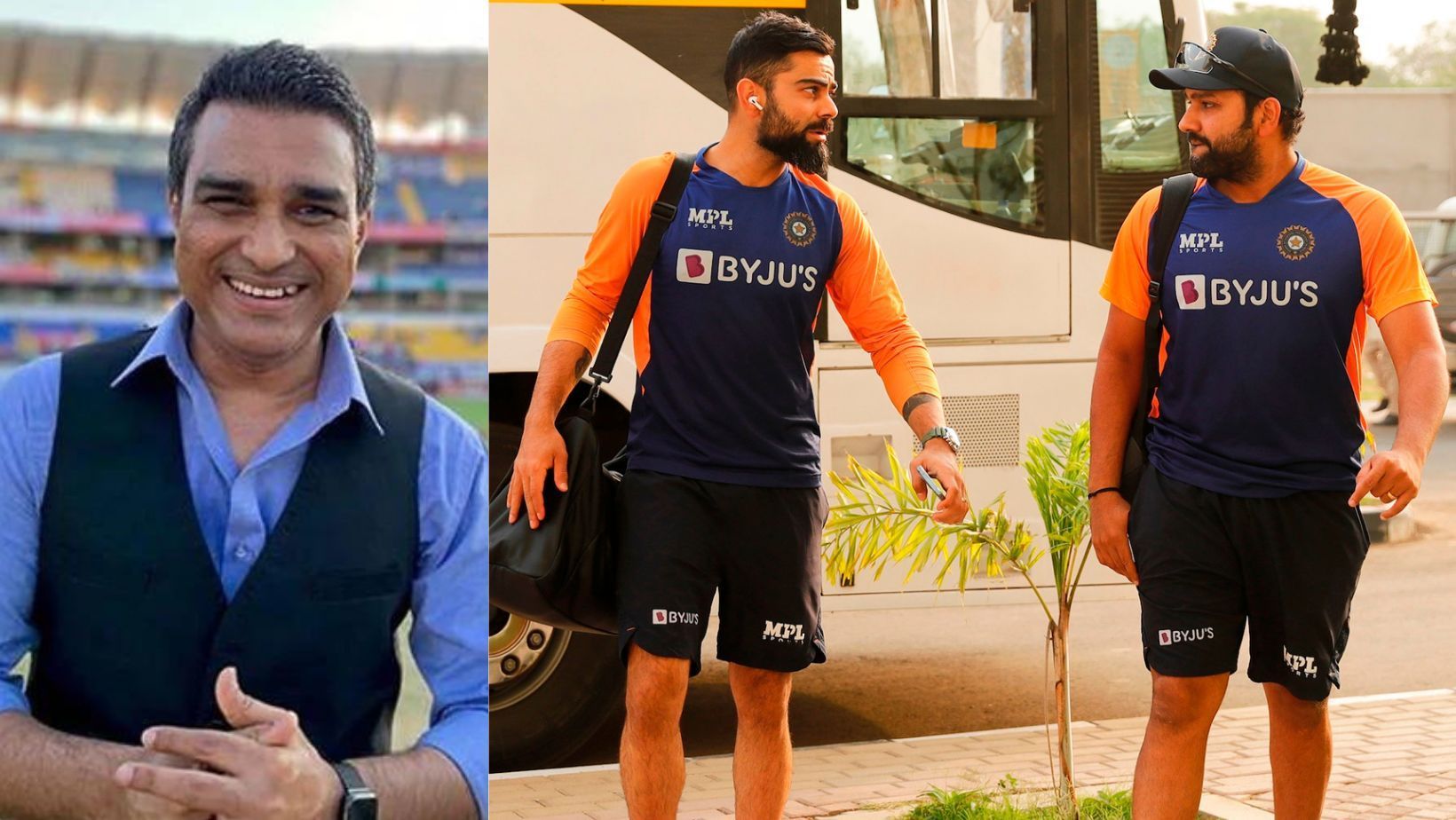 Sanjay Manjrekar (L), Virat Kohli and Rohit Sharma.