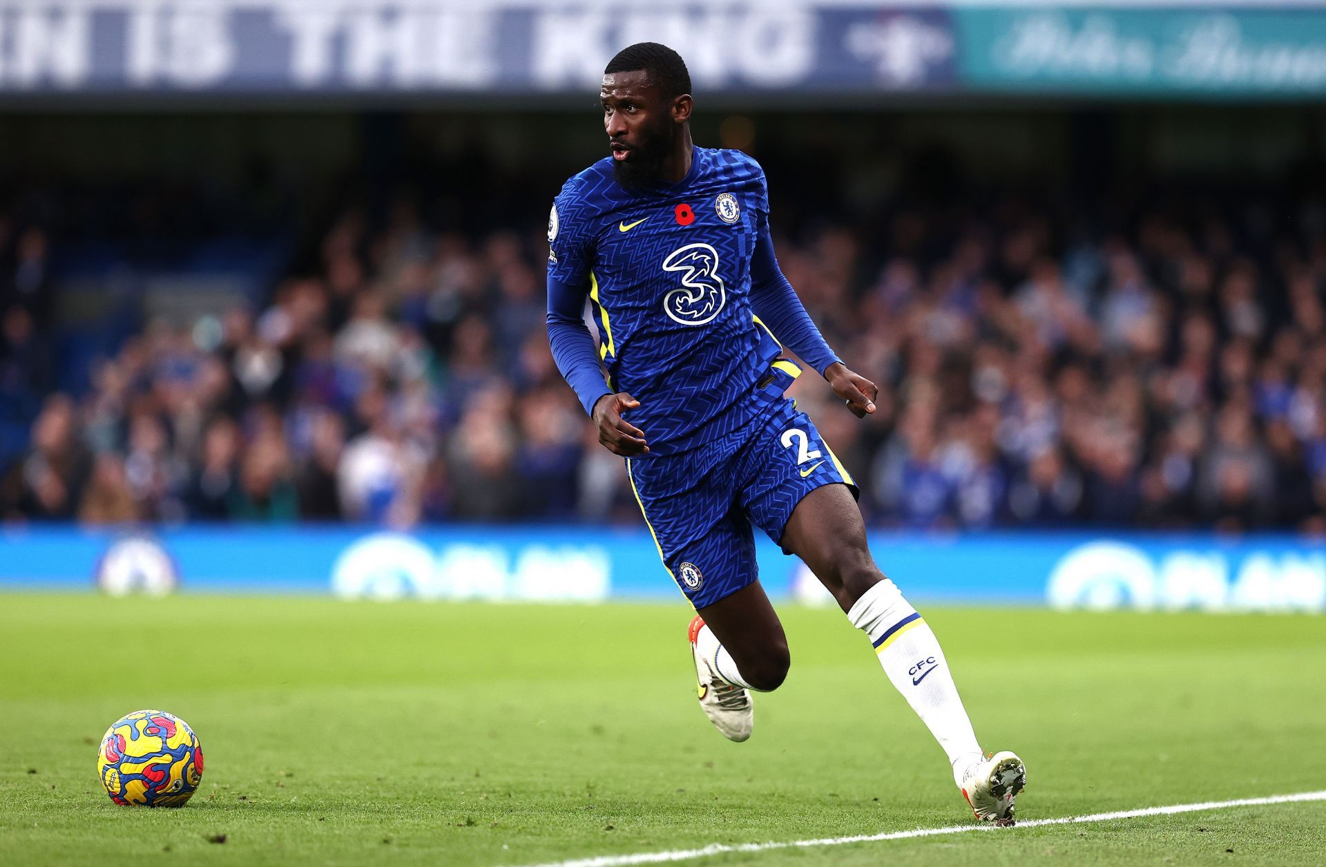 Antonio Rudiger in action for Chelsea v Burnley - Premier League