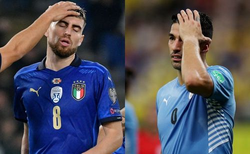 Italy's Jorginho and Uruguay's Luis Suarez