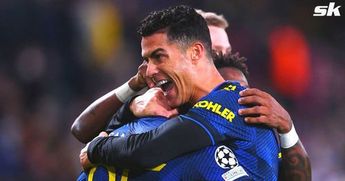 Cristiano Ronaldo reacts after guiding Manchester United to Champions League knockout stages