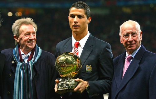 Cristiano Ronaldo with his first ever Ballon d'Or in 2008