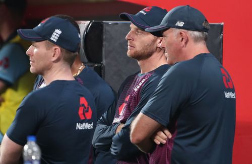 (L-R): Eoin Morgan, Jos Buttler and Chris Silverwood