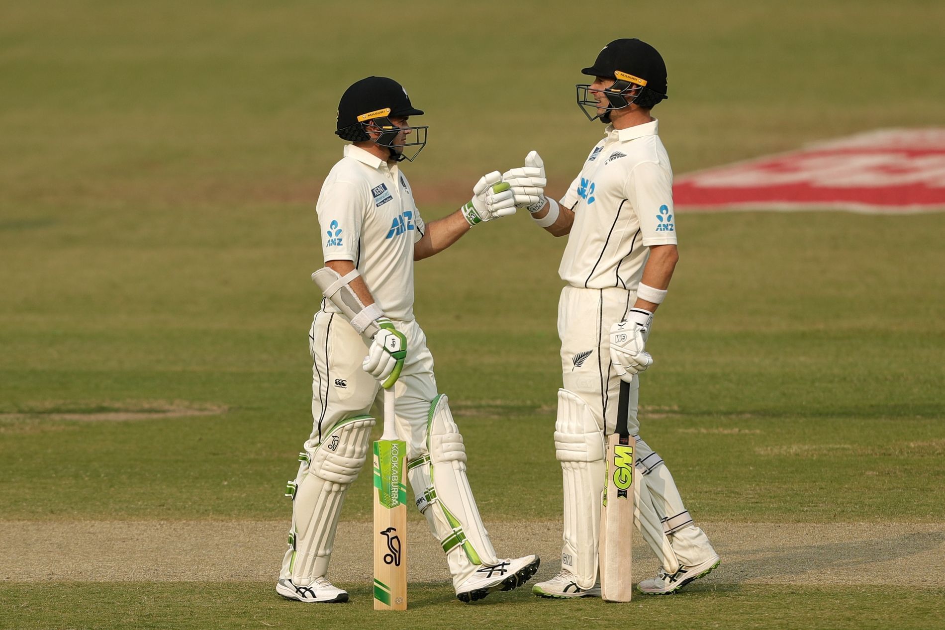 Tom Latham (left) and Will Young during their century stand. Pic: ICC