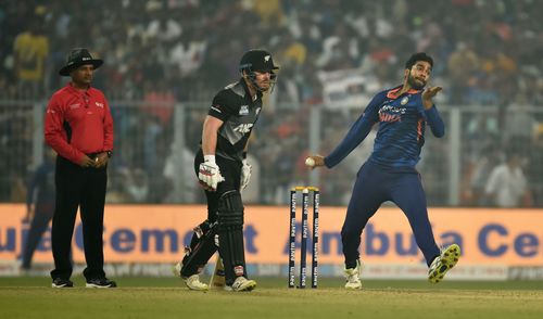 Venkatesh Iyer bowls during the third T20I. Pic: Getty Images