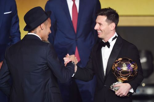 Neymar and Lionel Messi at FIFA Ballon d'Or Gala in 2015 