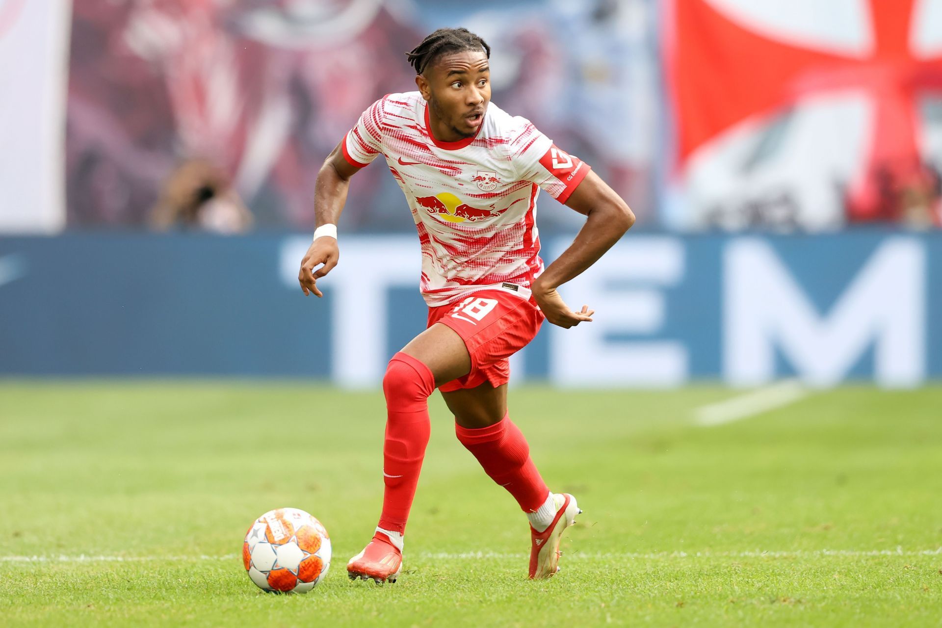 Christopher Nkunku in action for RB Leipzig in the Bundesliga.